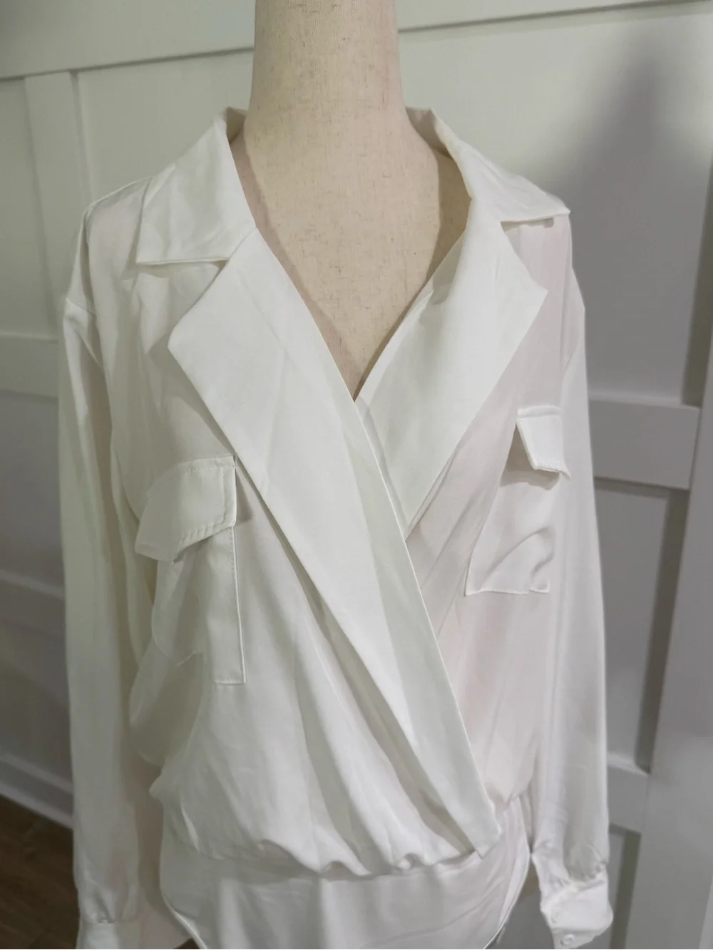 White Wrap Front Long Sleeve Bodysuit XL - Picture 3 of 5